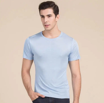 T-shirt ras du cou à manches courtes pour homme, vêtements de nuit, 50% soie, 50% Viscose, SG201