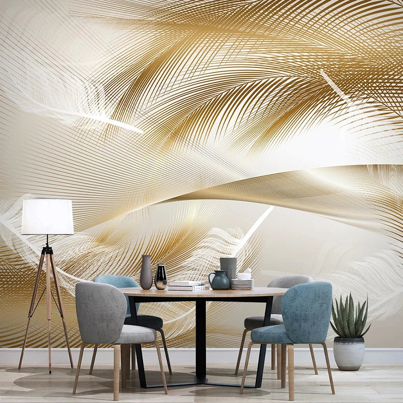 Papier peint d'art moderne 3D plumes dorées lignes abstraites Photo murale salon TV canapé chambre décor à la maison Papel De Parede 3D