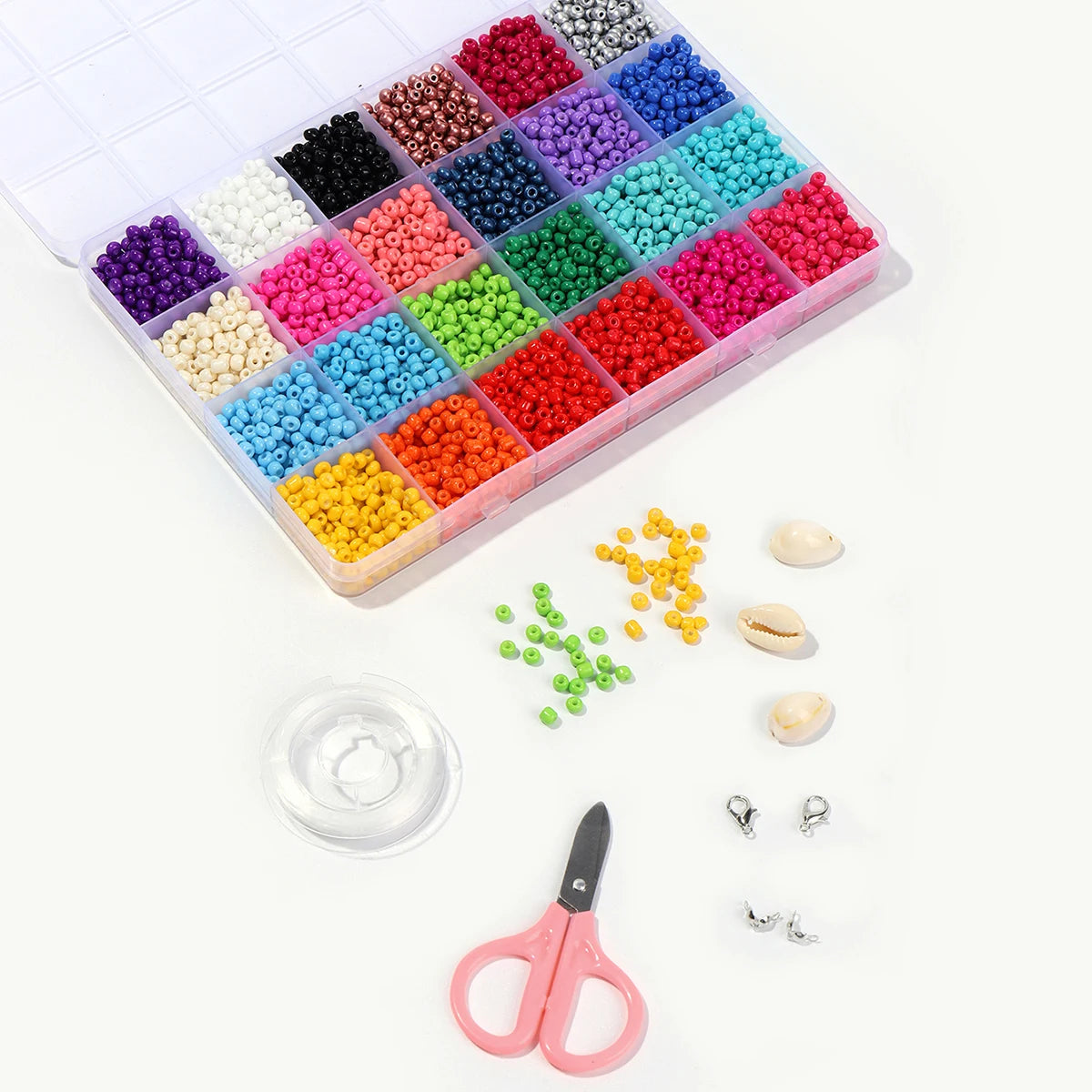 24 Color Glass Rice Beads Kit DIY Jewelry Accessories With Alphabet Beads Elastic Thread Scissor Jump Ring and Lobster Clasps
