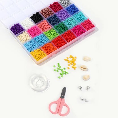 24 Color Glass Rice Beads Kit DIY Jewelry Accessories With Alphabet Beads Elastic Thread Scissor Jump Ring and Lobster Clasps