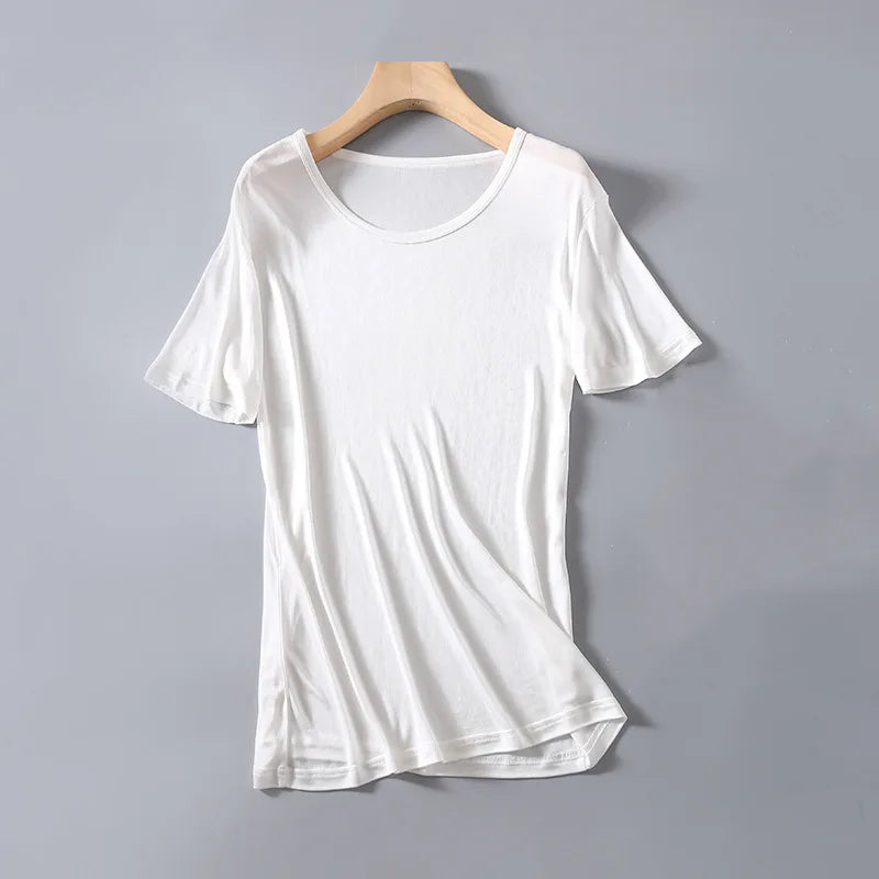 T-shirt ras du cou à manches courtes pour homme, vêtements de nuit, 50% soie, 50% Viscose, SG201