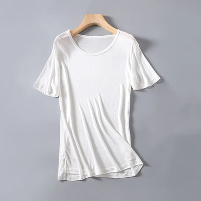 T-shirt ras du cou à manches courtes pour homme, vêtements de nuit, 50% soie, 50% Viscose, SG201
