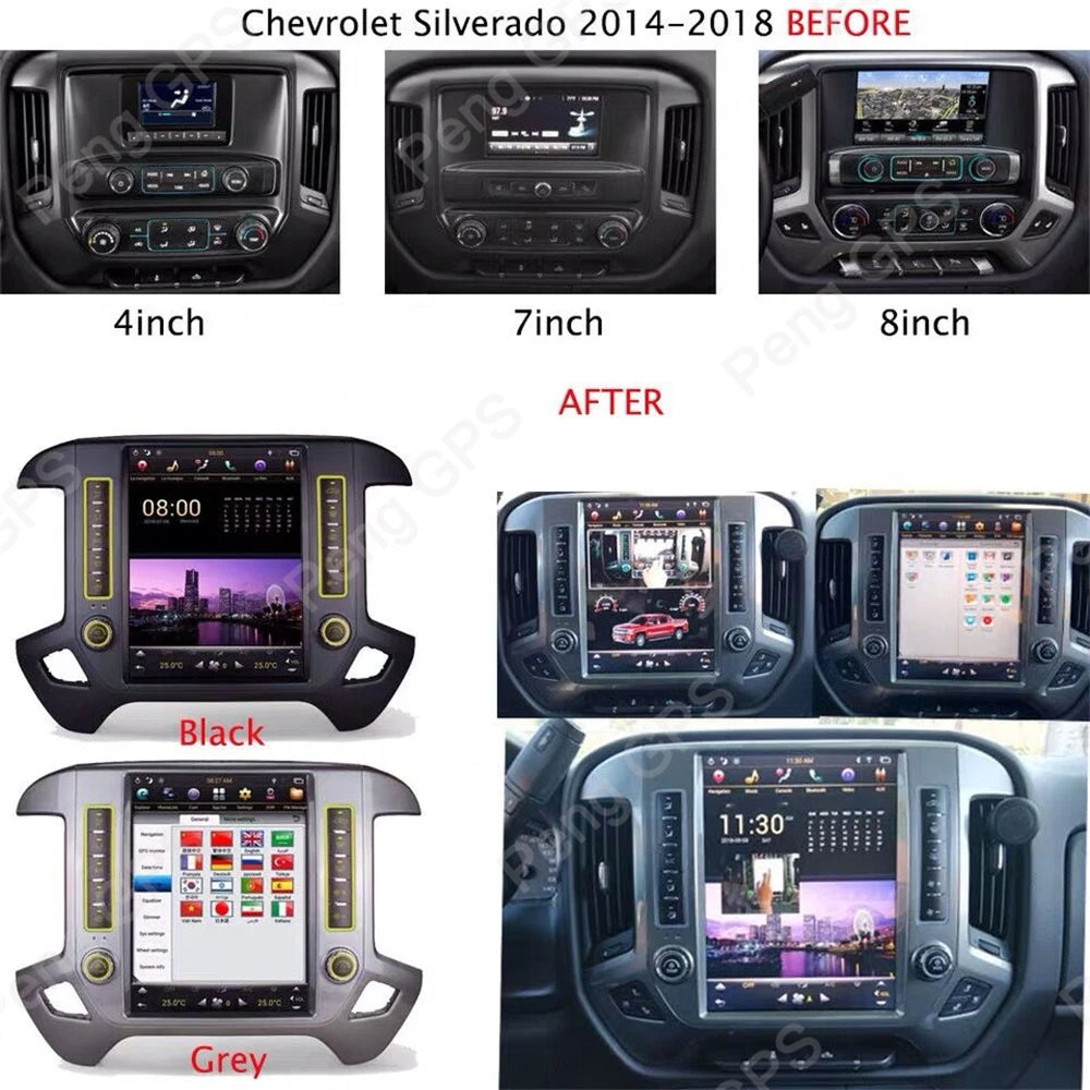 Écran Vertical 12.1 pouces pour Chevrolet Silverado GMC Sierra 2014 – 2018, lecteur Android multimédia, Navigation GPS pour voiture