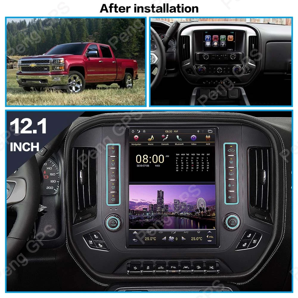 Écran Vertical 12.1 pouces pour Chevrolet Silverado GMC Sierra 2014 – 2018, lecteur Android multimédia, Navigation GPS pour voiture
