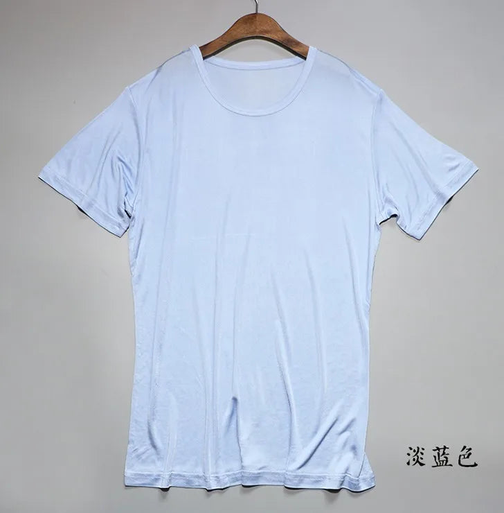 T-shirt ras du cou à manches courtes pour homme, vêtements de nuit, 50% soie, 50% Viscose, SG201