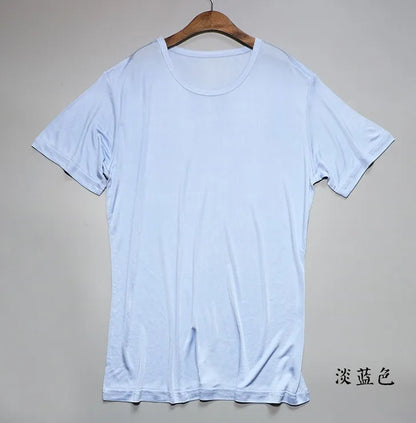 T-shirt ras du cou à manches courtes pour homme, vêtements de nuit, 50% soie, 50% Viscose, SG201