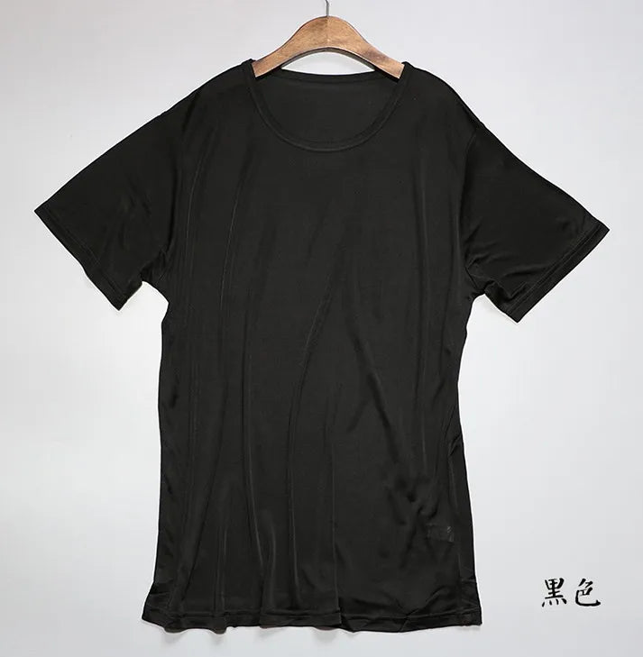 T-shirt ras du cou à manches courtes pour homme, vêtements de nuit, 50% soie, 50% Viscose, SG201