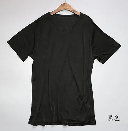 T-shirt ras du cou à manches courtes pour homme, vêtements de nuit, 50% soie, 50% Viscose, SG201