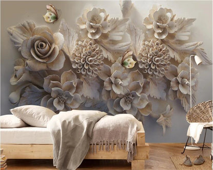 Beibehang – papier peint 3d personnalisé, grand tissu de soie, relief tridimensionnel, fleur et papillon, arrière-plan de télévision