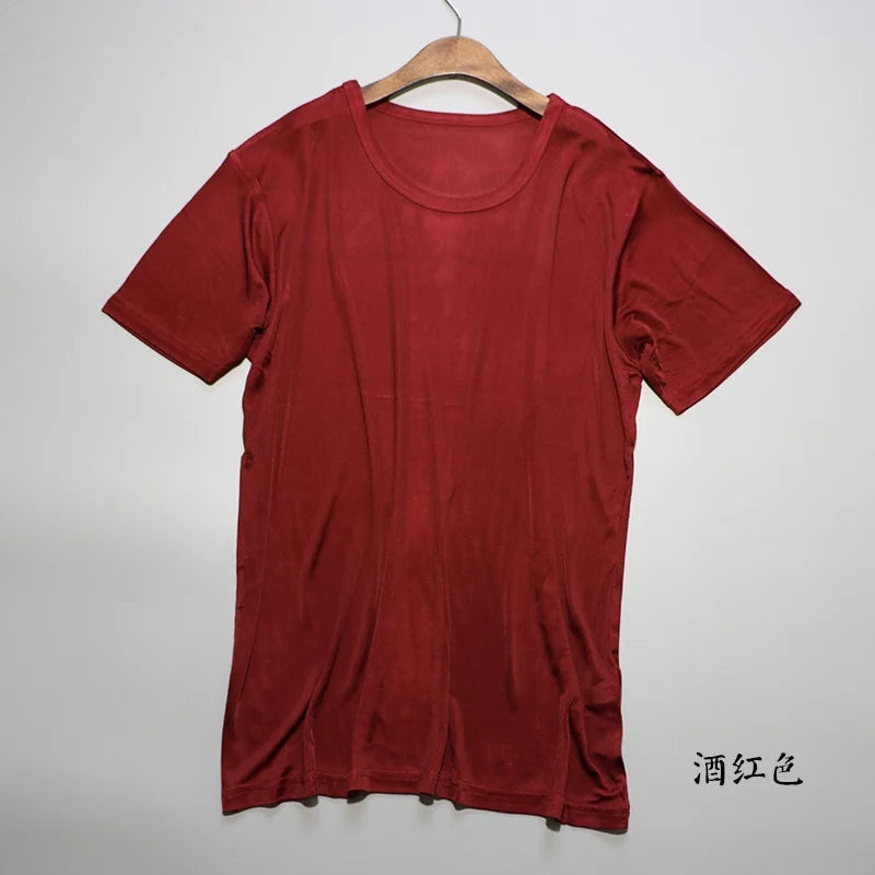 T-shirt ras du cou à manches courtes pour homme, vêtements de nuit, 50% soie, 50% Viscose, SG201