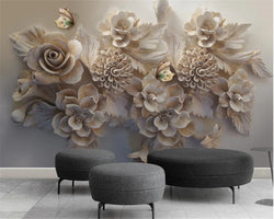 Beibehang – papier peint 3d personnalisé, grand tissu de soie, relief tridimensionnel, fleur et papillon, arrière-plan de télévision