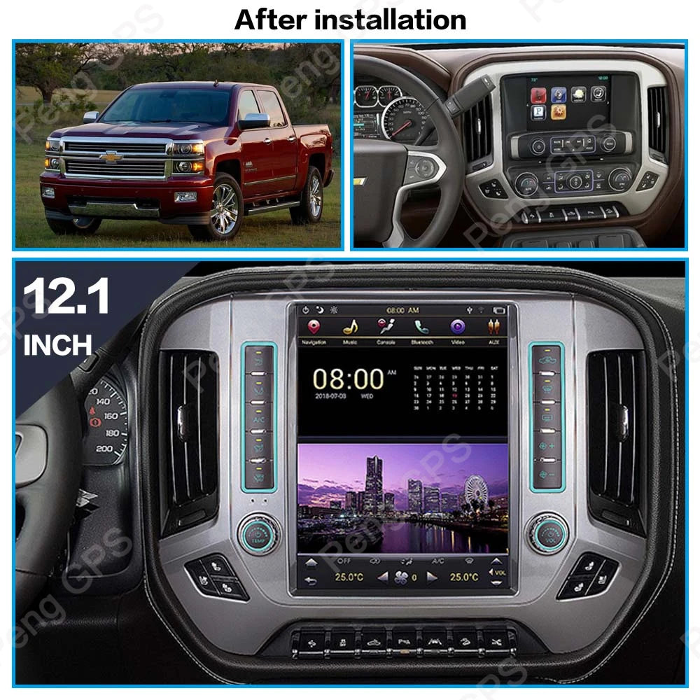 Écran Vertical 12.1 pouces pour Chevrolet Silverado GMC Sierra 2014 – 2018, lecteur Android multimédia, Navigation GPS pour voiture