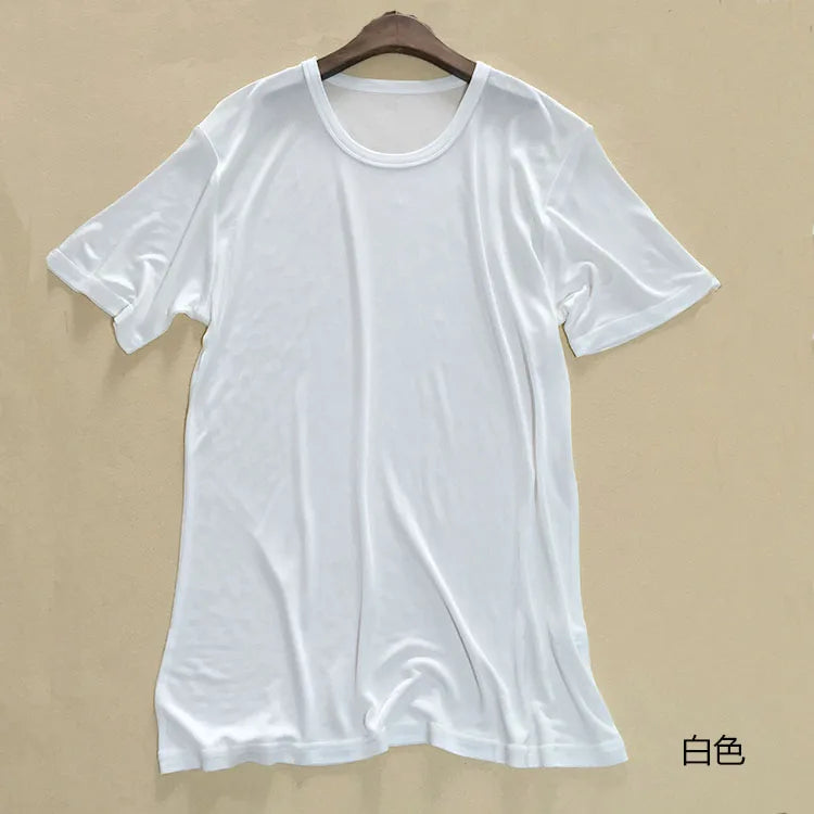 T-shirt ras du cou à manches courtes pour homme, vêtements de nuit, 50% soie, 50% Viscose, SG201