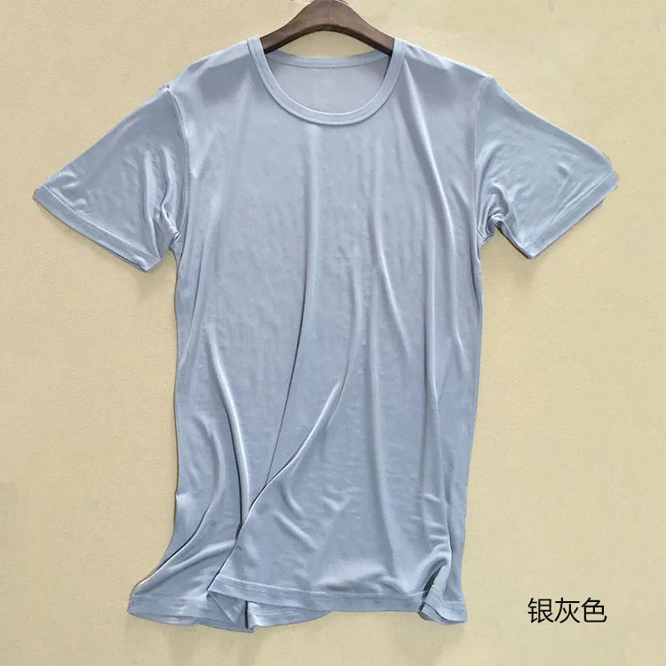 T-shirt ras du cou à manches courtes pour homme, vêtements de nuit, 50% soie, 50% Viscose, SG201