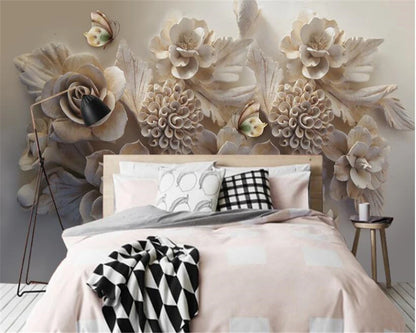 Beibehang – papier peint 3d personnalisé, grand tissu de soie, relief tridimensionnel, fleur et papillon, arrière-plan de télévision
