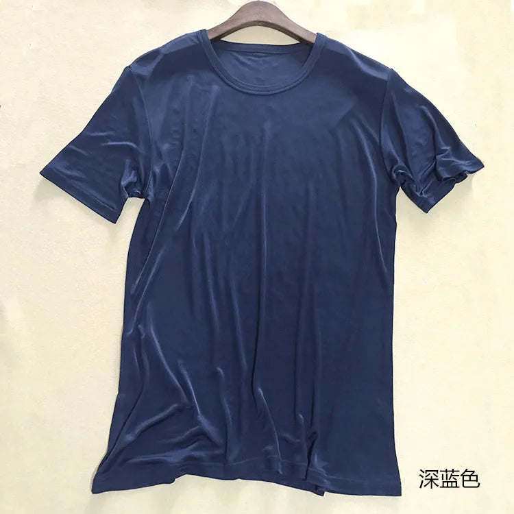 T-shirt ras du cou à manches courtes pour homme, vêtements de nuit, 50% soie, 50% Viscose, SG201