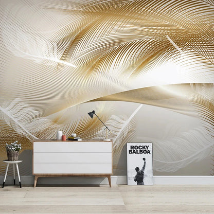 Papier peint d'art moderne 3D plumes dorées lignes abstraites Photo murale salon TV canapé chambre décor à la maison Papel De Parede 3D