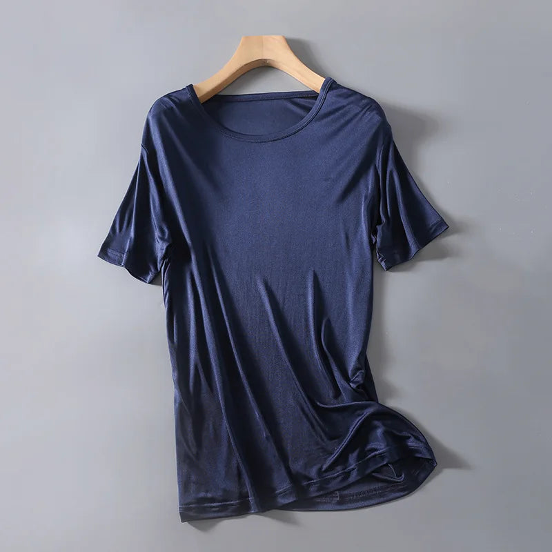 T-shirt ras du cou à manches courtes pour homme, vêtements de nuit, 50% soie, 50% Viscose, SG201
