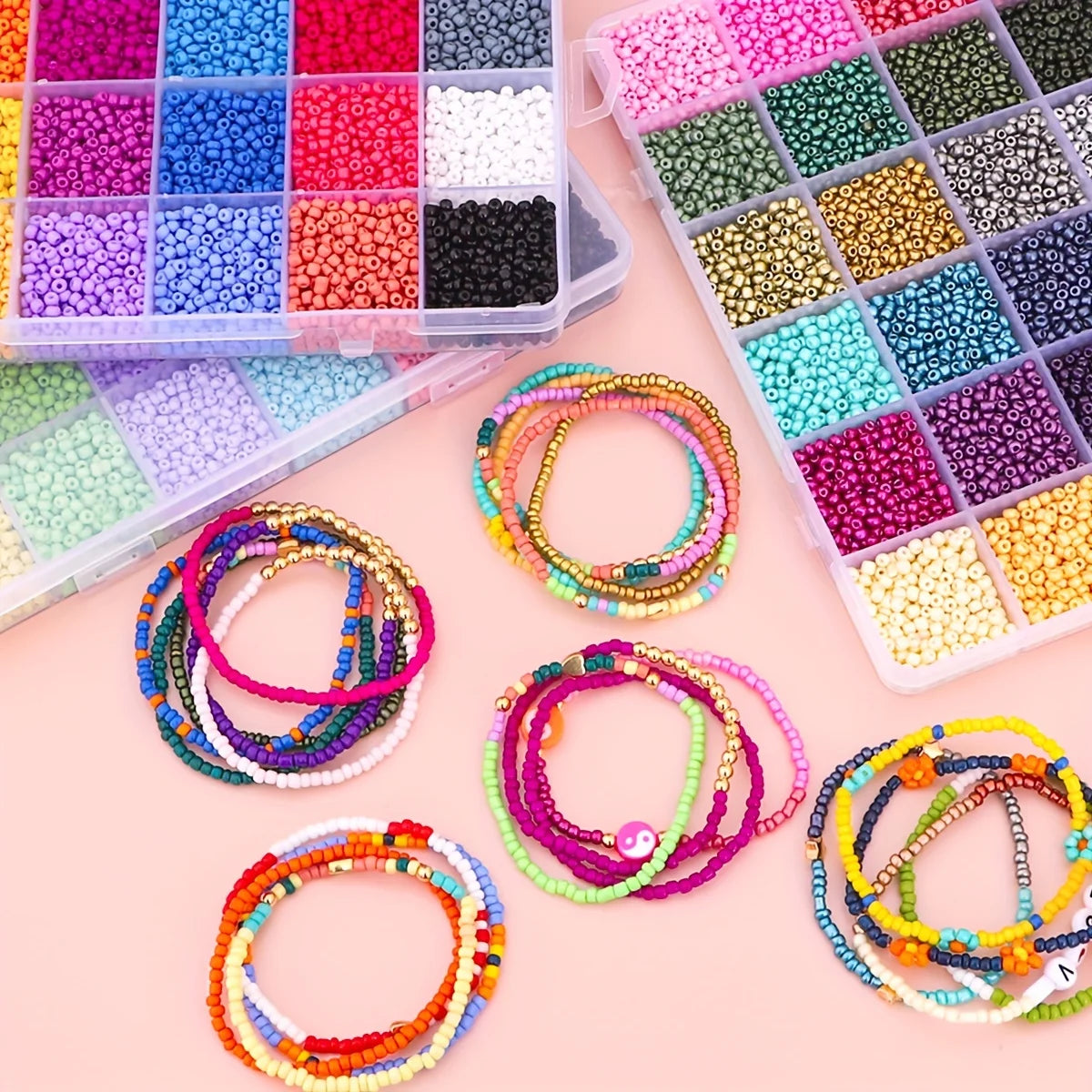 24 Color Glass Rice Beads Kit DIY Jewelry Accessories With Alphabet Beads Elastic Thread Scissor Jump Ring and Lobster Clasps