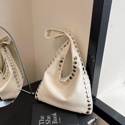 Luxury Design Bag Portable Womens Tote Bag Large Capacity Ladies Handbag Rivet Pu Soft Leather Shoulder Bag