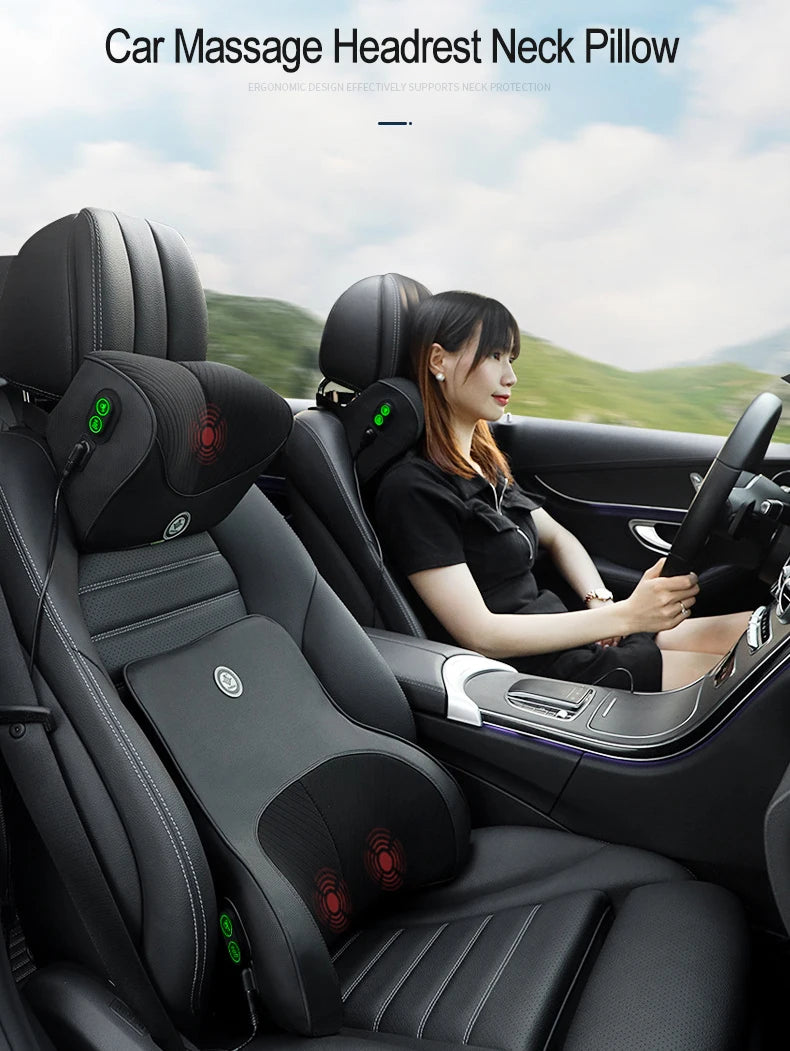 Coussin de cou de massage de vibration de voiture, support lombaire intelligent électrique, coussin de dos de repos de sauna de siège de voiture de voyage