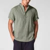 TTT-10047-T-Logo Short Sleeve Cotton Plus Size Casual Button Up Men Linen Shirt