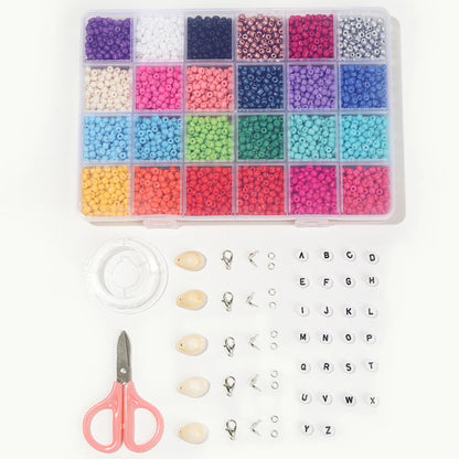 24 Color Glass Rice Beads Kit DIY Jewelry Accessories With Alphabet Beads Elastic Thread Scissor Jump Ring and Lobster Clasps