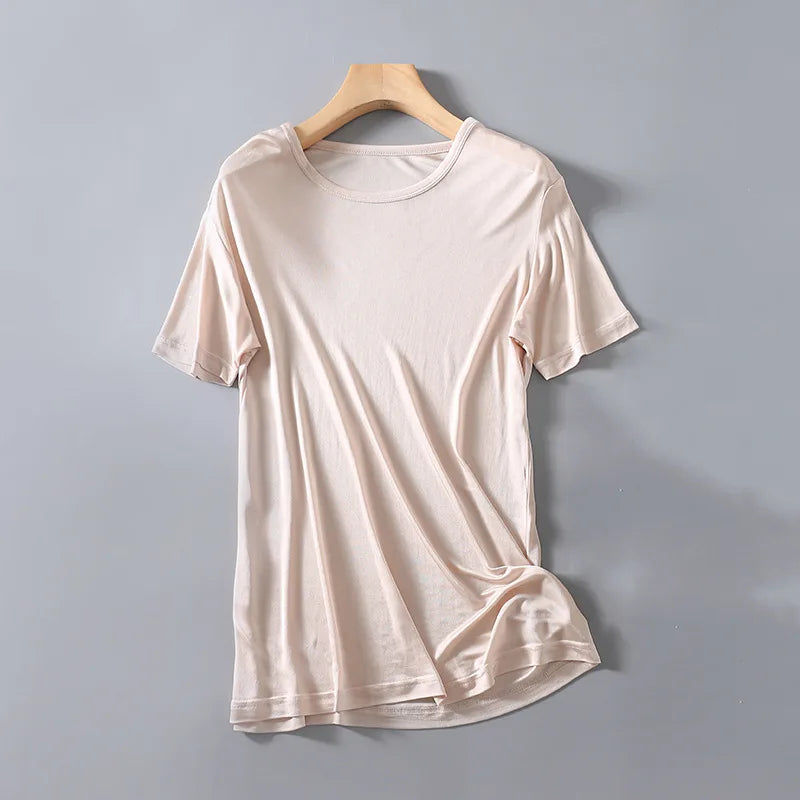 T-shirt ras du cou à manches courtes pour homme, vêtements de nuit, 50% soie, 50% Viscose, SG201