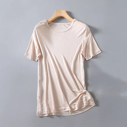 T-shirt ras du cou à manches courtes pour homme, vêtements de nuit, 50% soie, 50% Viscose, SG201