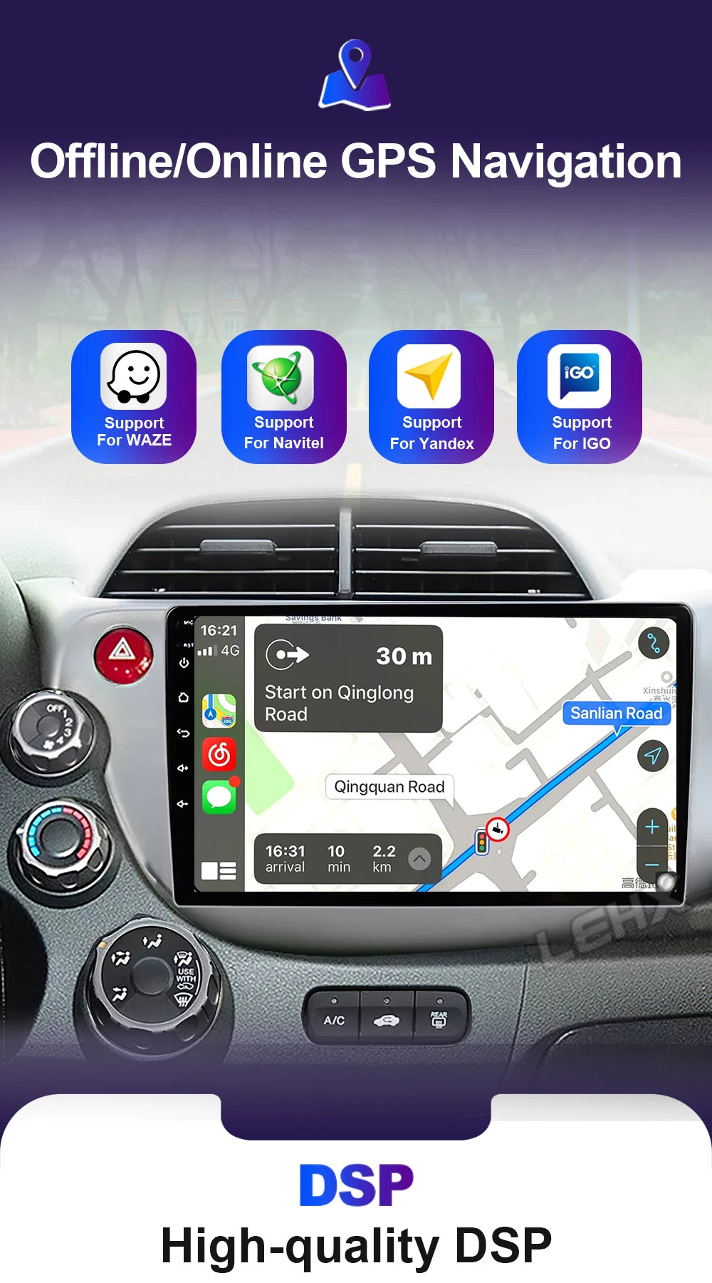 LEHX-Autoradio L6 Pro Android 14, 4G, Carplay, DVD, Stéréo, 2 DIN, Unité Centrale, Limitation GPS, pour Voiture HONDA FIT JAZZ (2007-2013)
