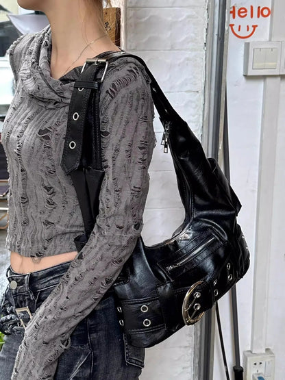 Luxury Handmade Hobo Bag in PU Leather Vintage Fashion Design with Zipper Closure Portable & National Style for Women