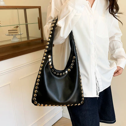 Luxury Design Bag Portable Womens Tote Bag Large Capacity Ladies Handbag Rivet Pu Soft Leather Shoulder Bag
