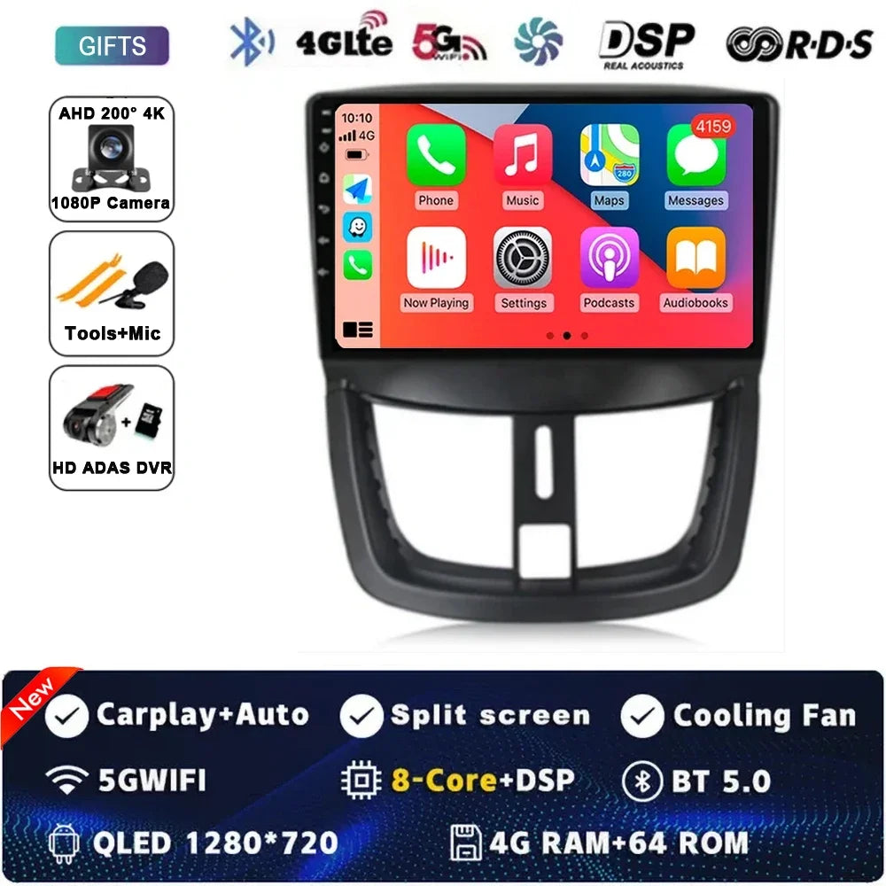 Autoradio Android 15 pour Peugeot 207 CC 207CC 2006 - 2015 sans fil Carplay Android Auto stéréo lecteur multimédia WiFi 4G 2 Din