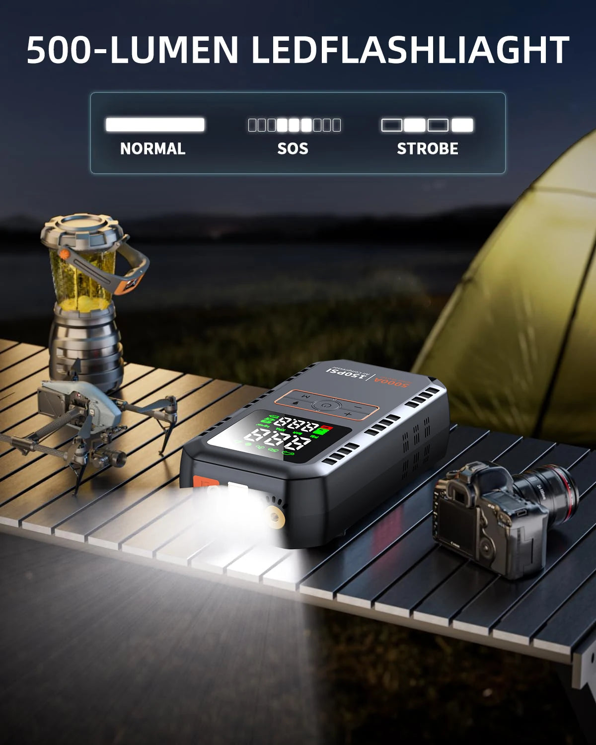 Démarreur de saut de voiture 4 en 1 avec compresseur d'air, Peak 5000A, Booster de batterie automatique, pompe à Air 150PSI, batterie externe Portable, gonfleur de pneus