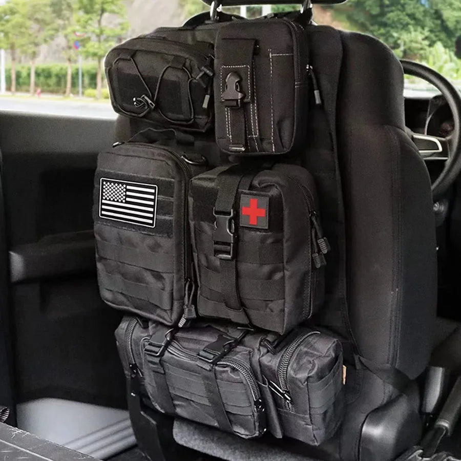 Organisateur de rangement suspendu tactique multifonction de haute qualité, 55x37CM, 600D, 6 pièces en 1, pour siège arrière de voiture
