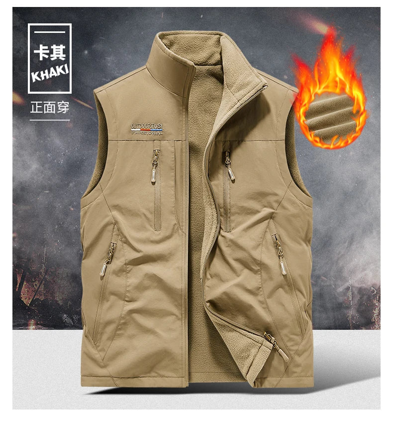 Gilet d'extérieur pour hommes, nouvel article d'automne et d'hiver avec plusieurs poches, vêtements Double face et gilet en velours, gilet ample surdimensionné