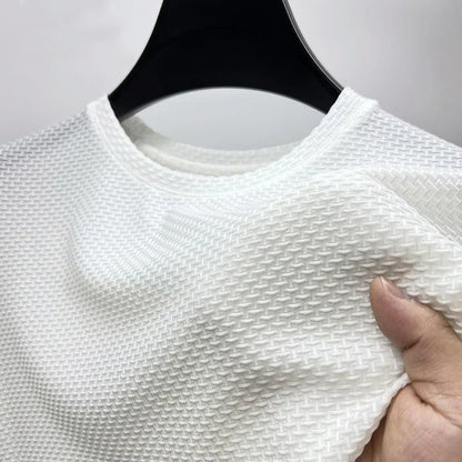 Été glace soie haut de gamme couleur unie haute qualité à manches courtes t-shirts hommes respirant mode T-Shirt mâle marque vêtements 4XL
