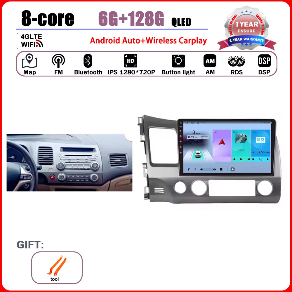 Android 15 Carplay autoradio pour Honda Civic 8 2005 - 2012 lecteur multimédia Navigation GPS 4G Audio No 2 Din 2 Din DVD