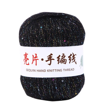 Fil de mohair de dentelle avec paillettes, fil de boucle de crochet, paillettes brillantes, pull de bricolage, 150g, 50G * 3
