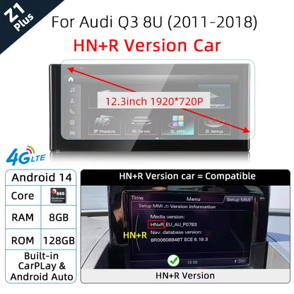 Android 14 sans fil CarPlay pour Audi Q3 8U 2011-2018 écran tactile Navigation WiFi DSP multimédia lecteur Radio accessoires