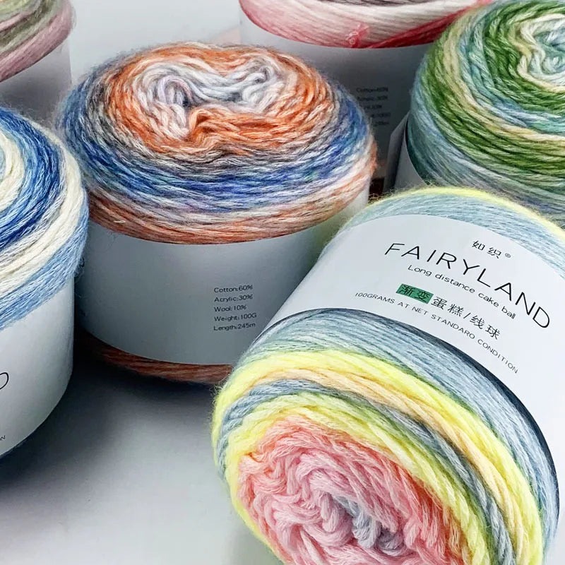 Fil à gâteau dégradé pour tricoter à la main, fil coloré au Crochet, Section moyenne et épaisse, fil arc-en-ciel en laine de coton teint, 100 g/pièce
