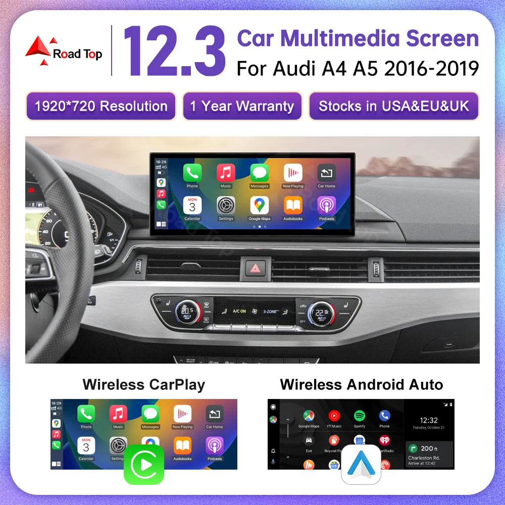 Nouveau Design sans fil CarPlay voiture multimédia pour Audi A4 A5 2016-2019 Support Airplay caméra Radio GPS voiture lecteur écran