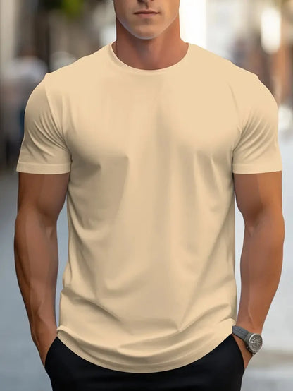 Mode hommes simple couleur unie imprimé à manches courtes été hauts rue mode col rond T-shirt hommes T-shirt ample