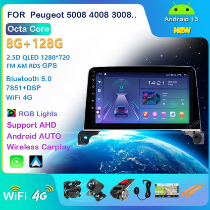 Autoradio Android, WIFI, FM, GPS, Stéréo, 2 DIN, Unité Centrale avec Cadre, pour Voiture KIT 5008, 4008, 3008, 2017, 2018, 2019, 2020