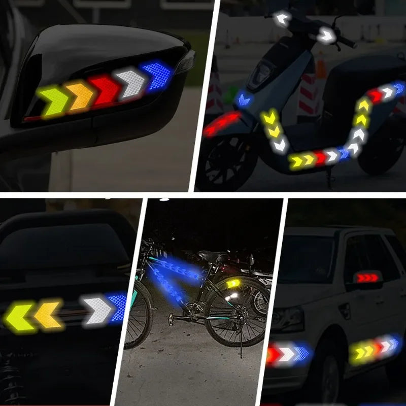 Autocollant réfléchissant en forme de flèche pour voiture, 10 pièces/ensemble, bande d'avertissement de sécurité pour pare-chocs de voiture, réflecteur de coffre, bande de danger, style de voiture