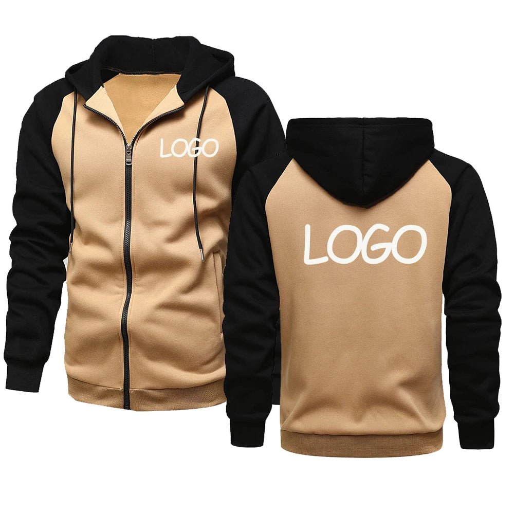 Sweat à capuche décontracté pour hommes et femmes, personnalisé avec votre Logo de marque, hauts contrastés, fermeture éclair, personnalité de rue, cadeaux personnalisés, DIY bricolage