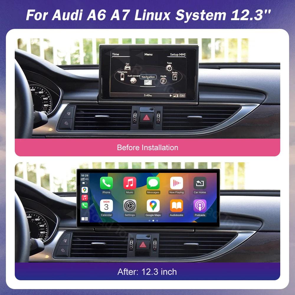 Autoradio multimédia stéréo pour Audi A6 C6 C7 A7 2011-2018 sans fil CarPlay GPS Navi lecteur Radio Bluetooth 12.3 