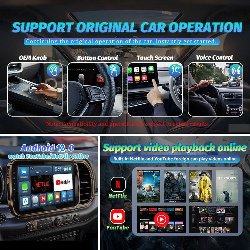 Adaptateur sans fil Android Auto Apple CarPlay double WiFi Plug And Play, boîtier intelligent AI avec Youtube Netflix IPTV TikTok, 2026