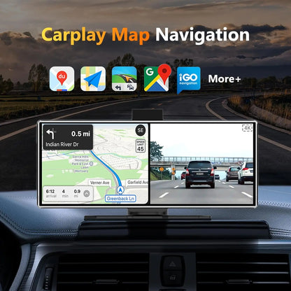 11.26 pouces Dash Cam 4K voiture DVR sans fil Carplay et Android Auto GPS Navigation enregistreur vidéo tableau de bord double objectif 5G Wifi FM AUX