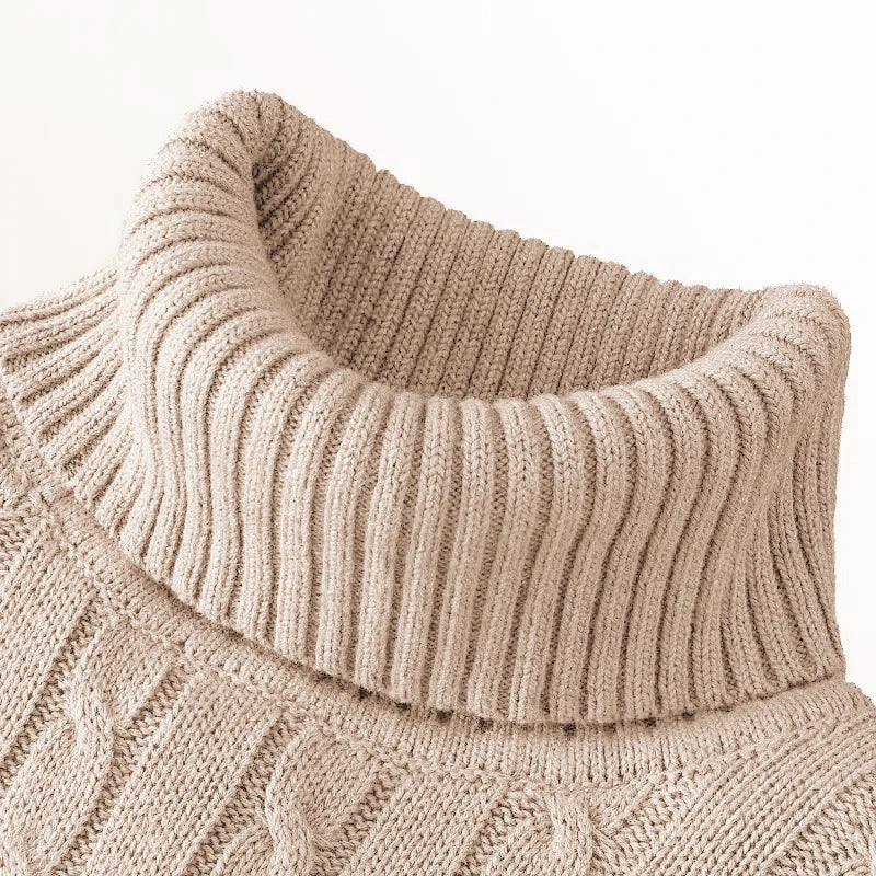 Pull tricoté à manches longues pour hommes, coupe cintrée, col roulé, pull décontracté, haut basique et lourd, hiver